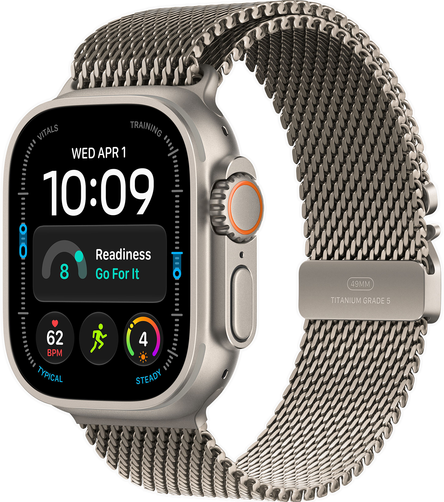 APPLE Watch Ultra 4 GPS+Cellular, 49mm-es natúr titántok, natúr titán milánói szíj, L (MJAA4QH/A)