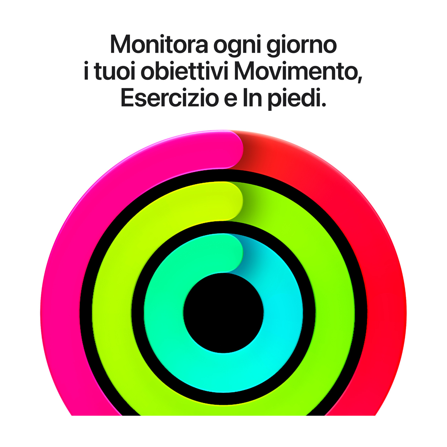 Tre anelli di attività colorati in rosa, verde e azzurro su sfondo bianco con testo in italiano.