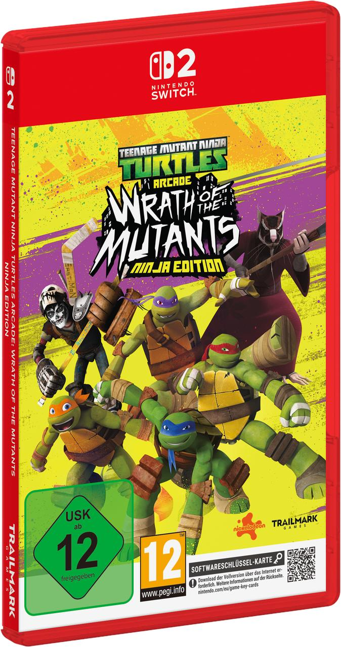 Nintendo Switch 2 Hülle für Teenage Mutant Ninja Turtles Arcade mit vier Schildkröten und Ratte auf gelbem Hintergrund.