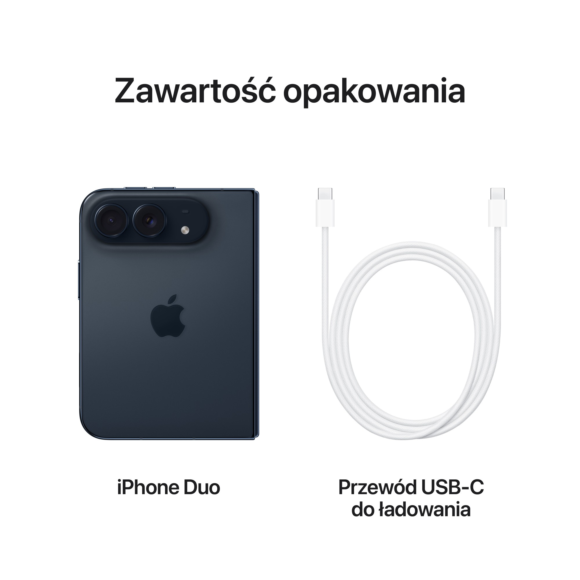 Ciemny smartfon i biały kabel do ładowania USB-C na białym tle.