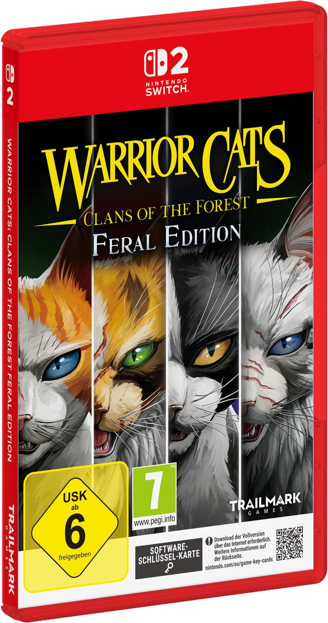 Nintendo Switch Spielehülle für Warrior Cats mit vier Katzen und USK 6 sowie PEGI 7 Altersfreigabe.