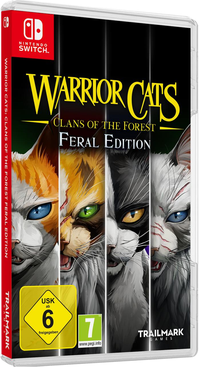 Nintendo Switch Spielesetcover von Warrior Cats mit vier Katzen und USK 6 Altersfreigabe.