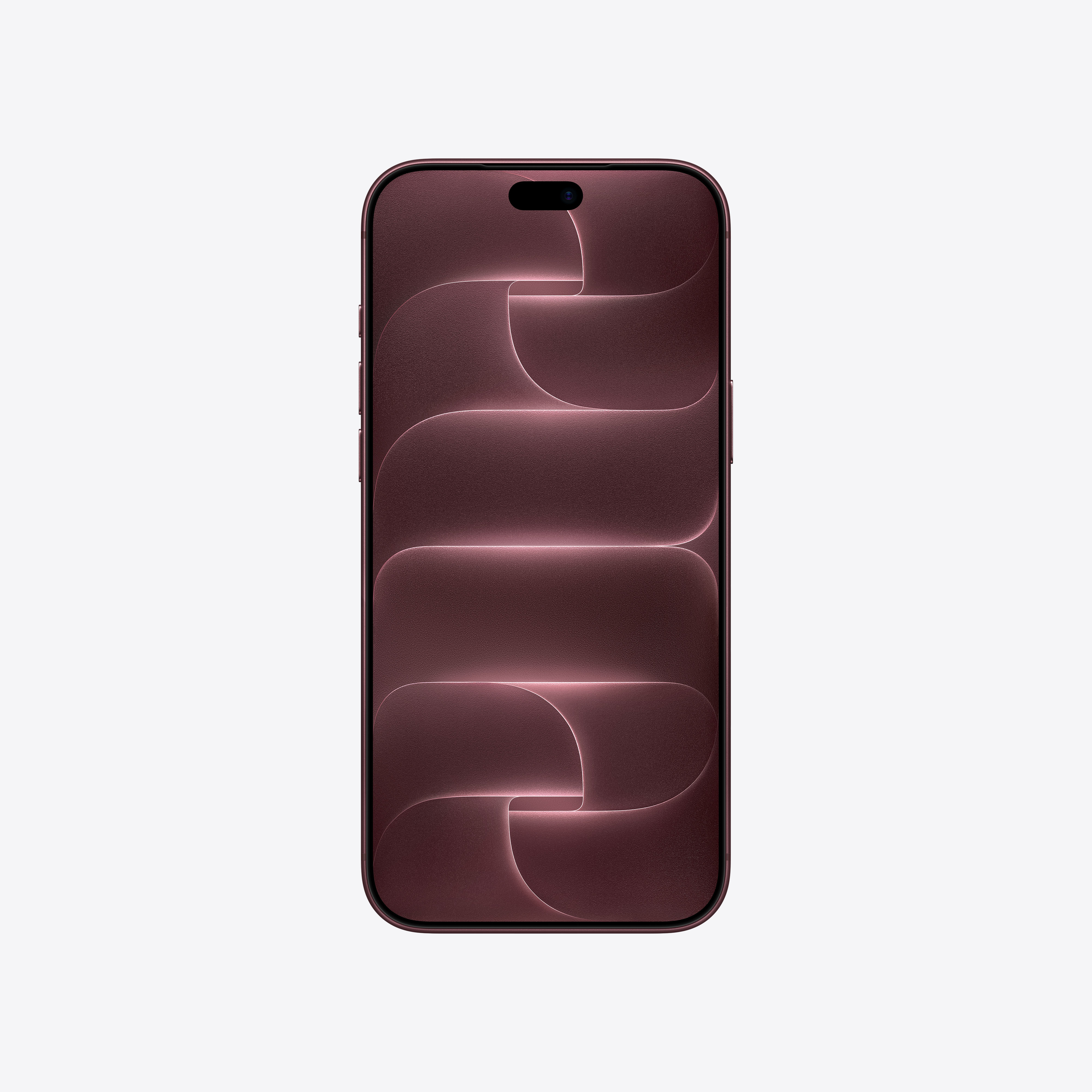 Ein dunkelrosa Smartphone mit einem abstrakten, rosa-grauen Wellenmuster auf dem Bildschirm vor weißem Hintergrund.
