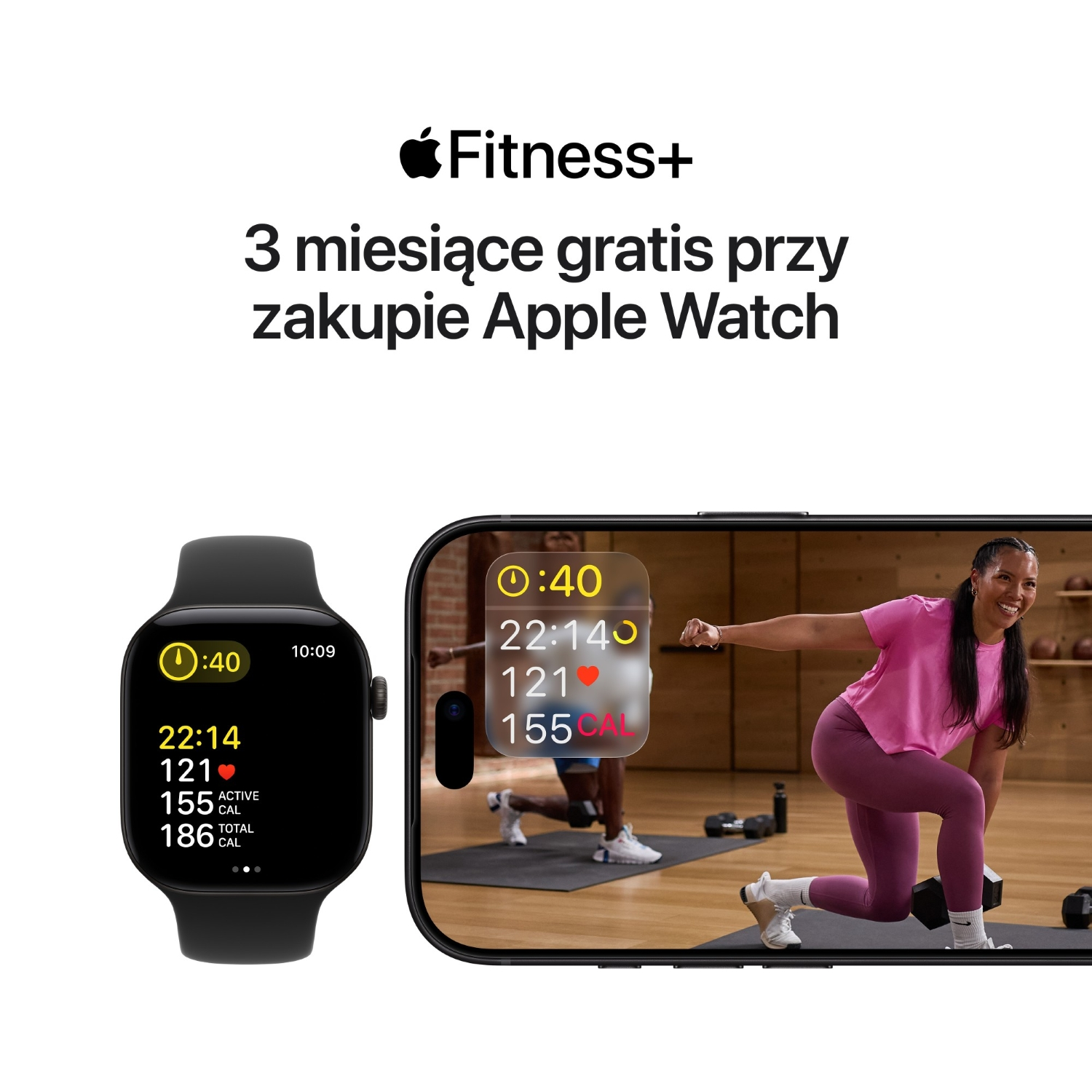 Apple Watch i iPhone pokazujące dane treningowe.