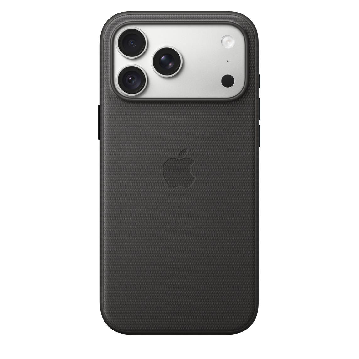 Rückseite eines schwarzen iPhones mit einer weißen Kameramutter und dem Apple-Logo.