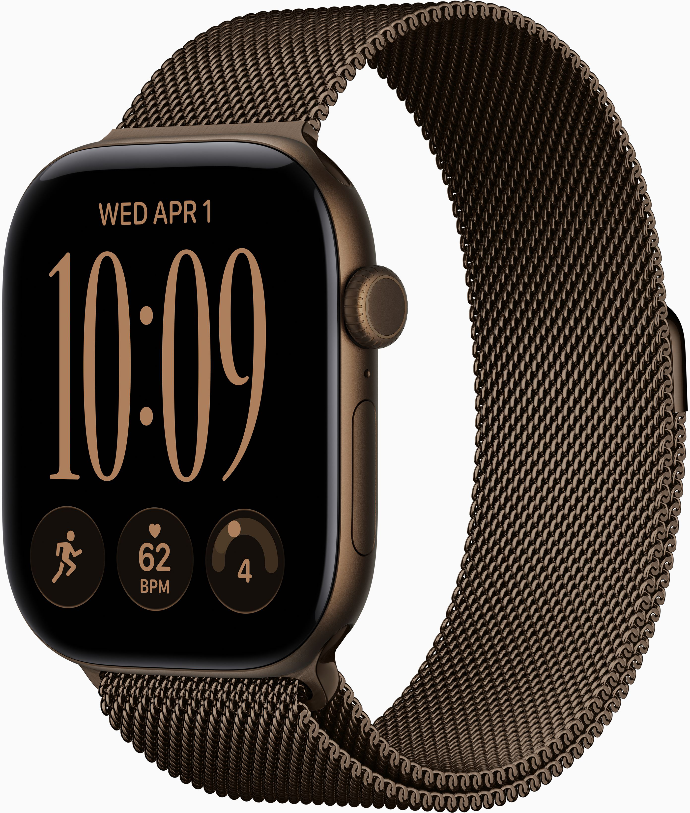 APPLE Watch Series 12 GPS+Cellular, 46 mm-es sötét bronzszínű alumíniumtok, milánói szíj – M/L (MKDG4MP/A)