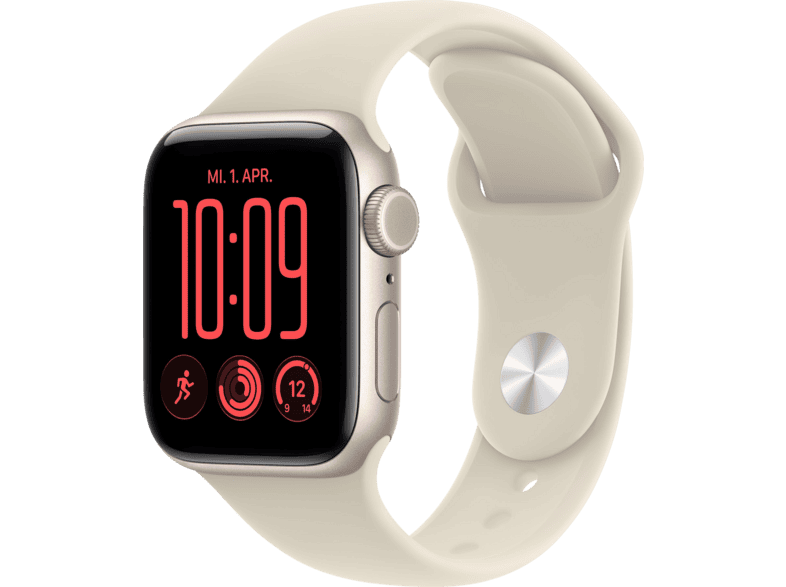 Apple Watch SE 3 (2026) GPS + Cellular 40mm Starlight Aluminium Case mit Sand Sport Band, M/L; Smartwatch