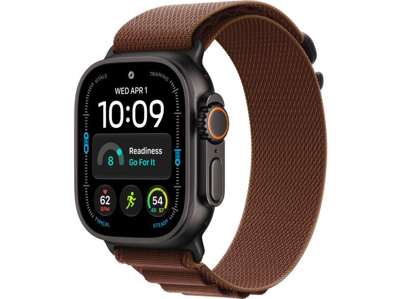 APPLE Watch Ultra 4 (GPS + Cellular) 49 mm Smartwatch Titan, Klasse 5, 165 - 210 (L), Black Titanium Case/Burgundy Alpine Loop