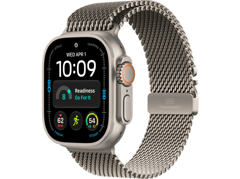 APPLE Watch Ultra 4 (GPS + Cellular) 49 mm Smartwatch Titan, Klasse 5, 180 - 210 (L), Natural Titanium Case/Natural Milanese Loop