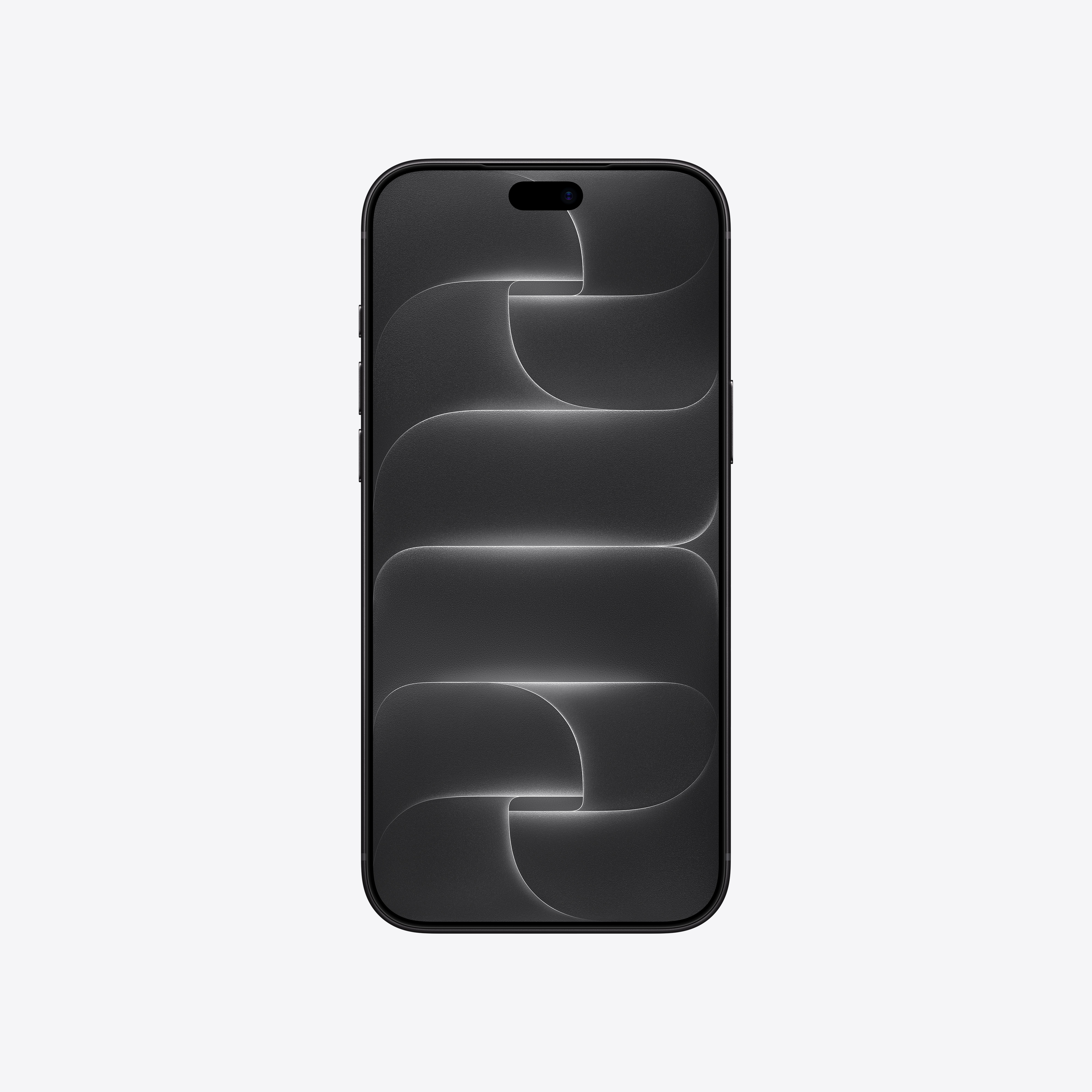 Parlayan beyaz kıvrık çizgiler içeren soyut koyu gri duvar kağıtlı siyah bir akıllı telefon.