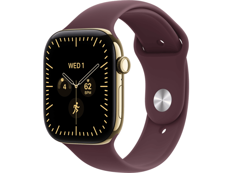 APPLE Watch Series 12 (GPS + Cellular) 46 mm Smartwatch Titan, 160 - 210 (M/L), Radiant Gold Titanium Case/Burgundy Sport Band