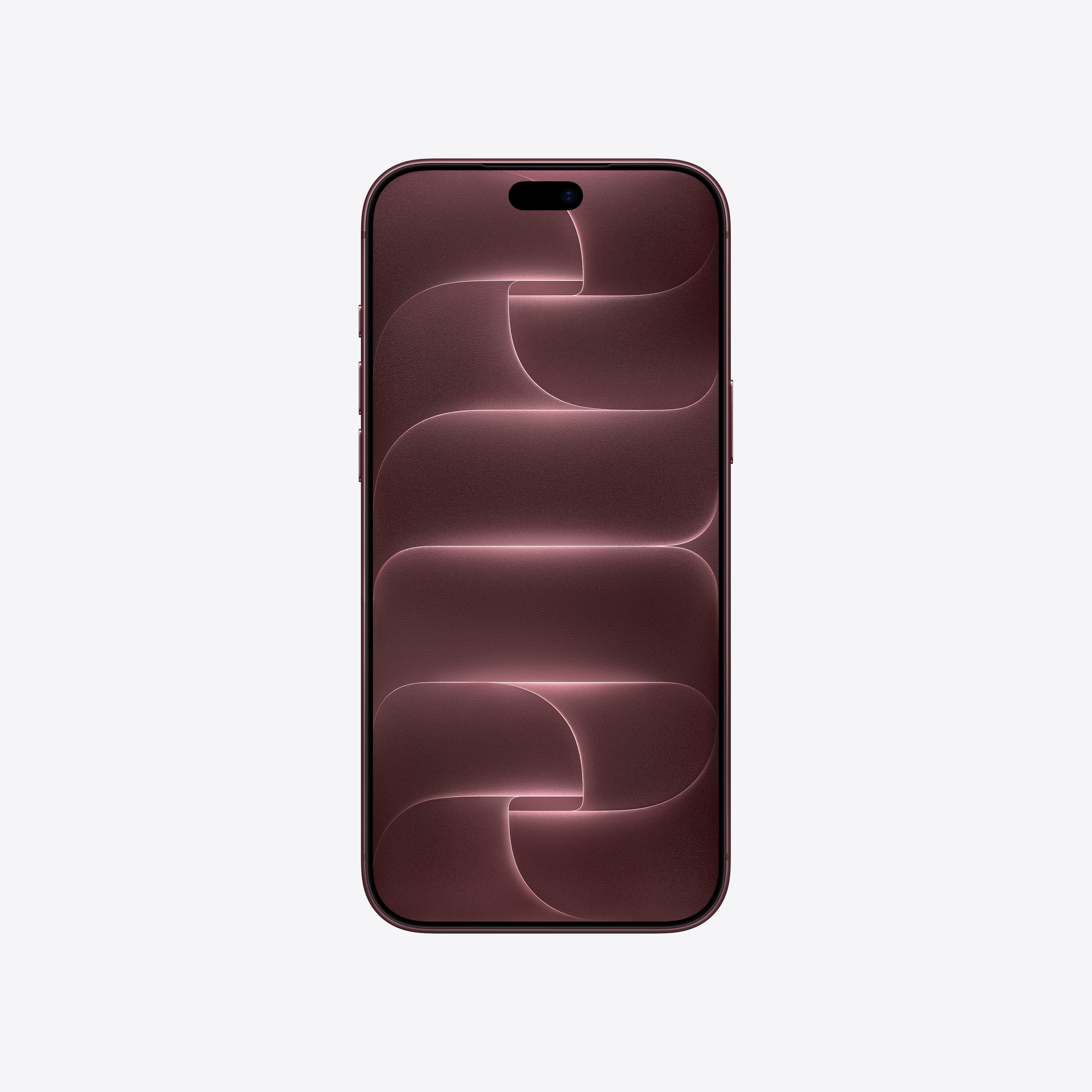 Ekranında soyut kavisli çizgiler olan pembe bir akıllı telefon, açık renk arka planda.
