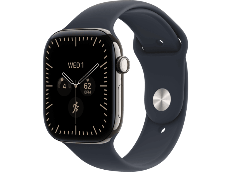APPLE Watch Series 12 (GPS + Cellular) 46 mm Smartwatch Titan, 140 - 190 (S/M), Natural Titanium Case/Navy Blue Sport Band