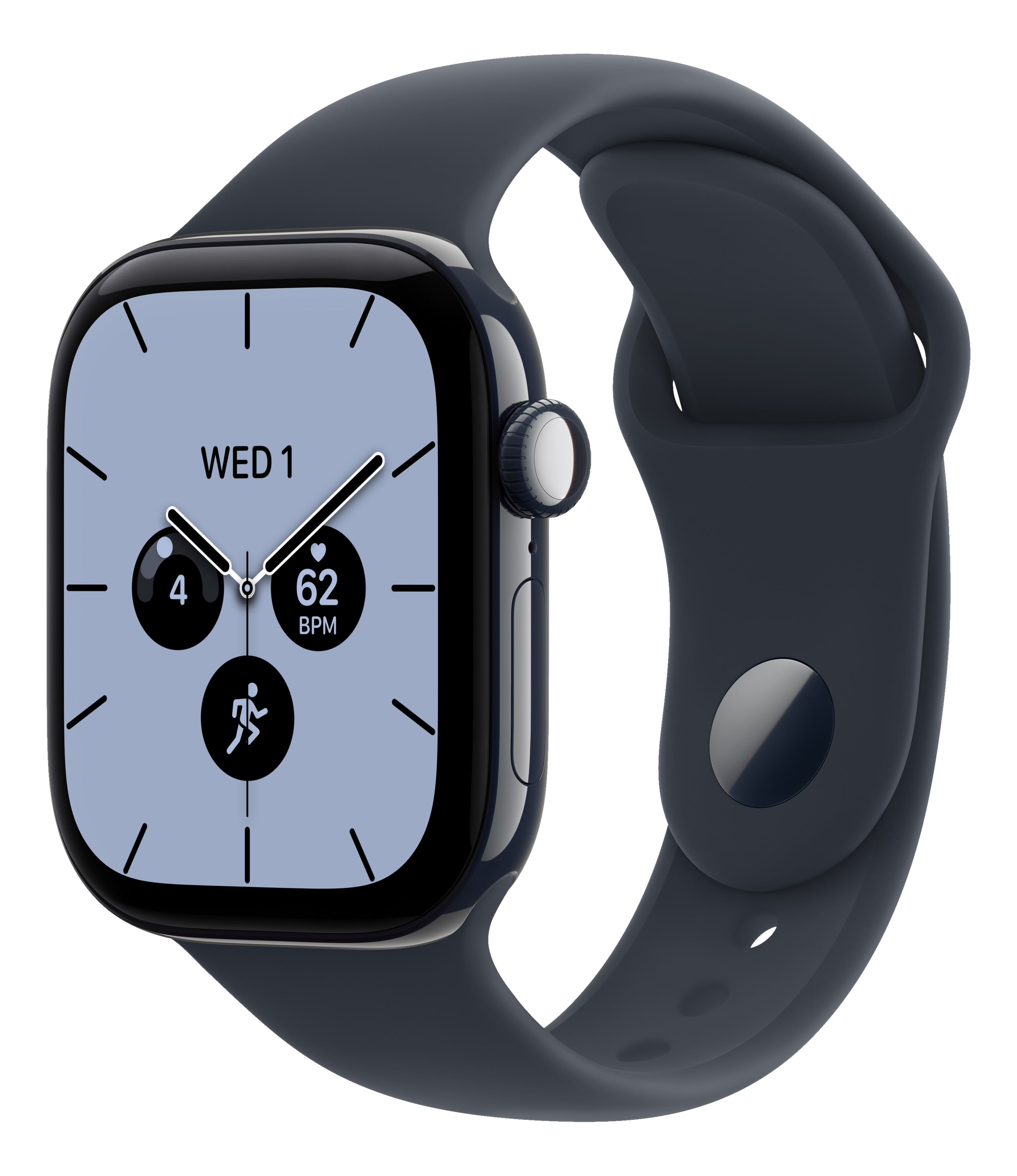 Eine schwarze Smartwatch mit graues Armband und Zifferblatt mit Fitnessanzeigen.