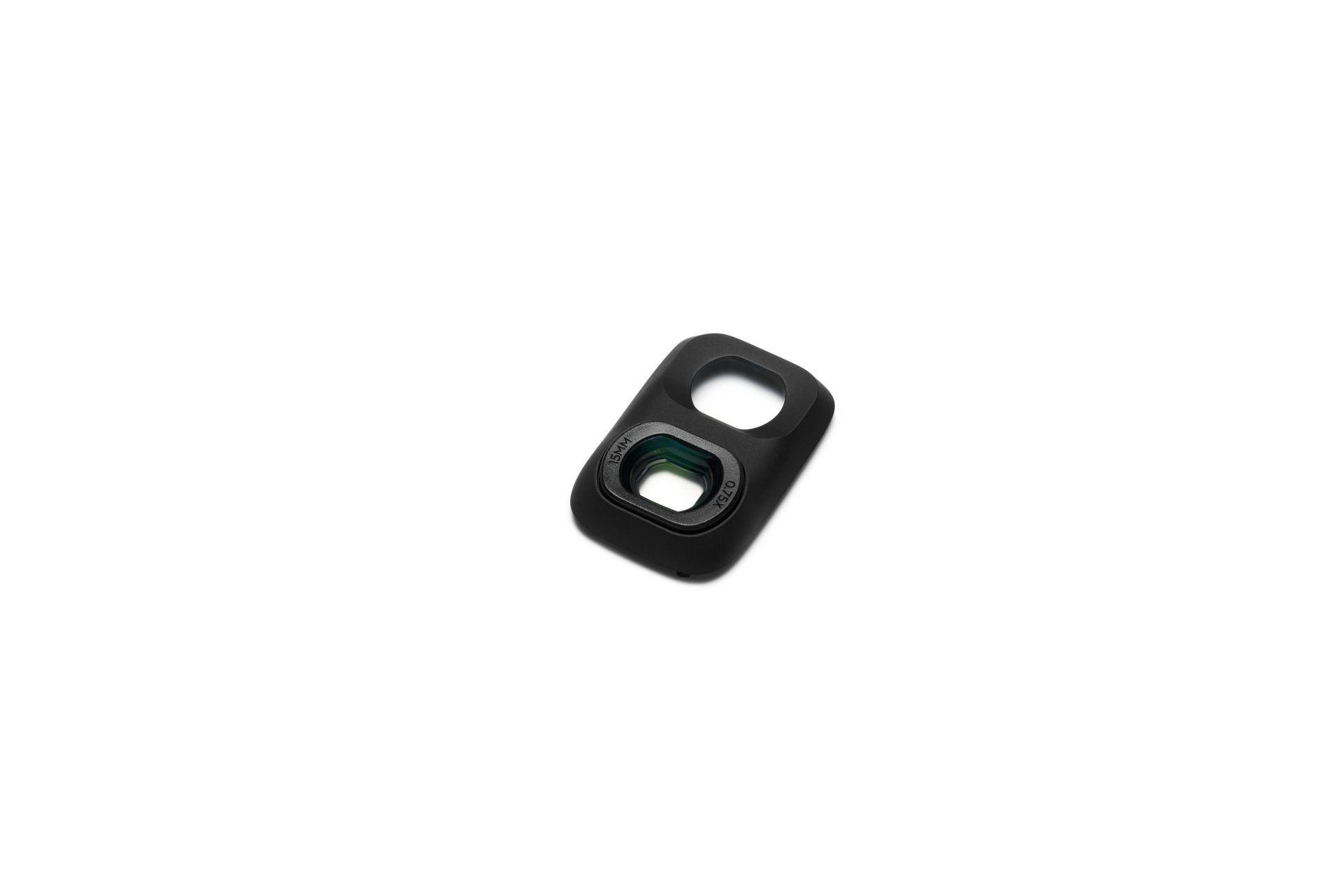 Eine schwarze Smartphone-Kamerahülle mit zwei Linsenausschnitten auf weißem Hintergrund.