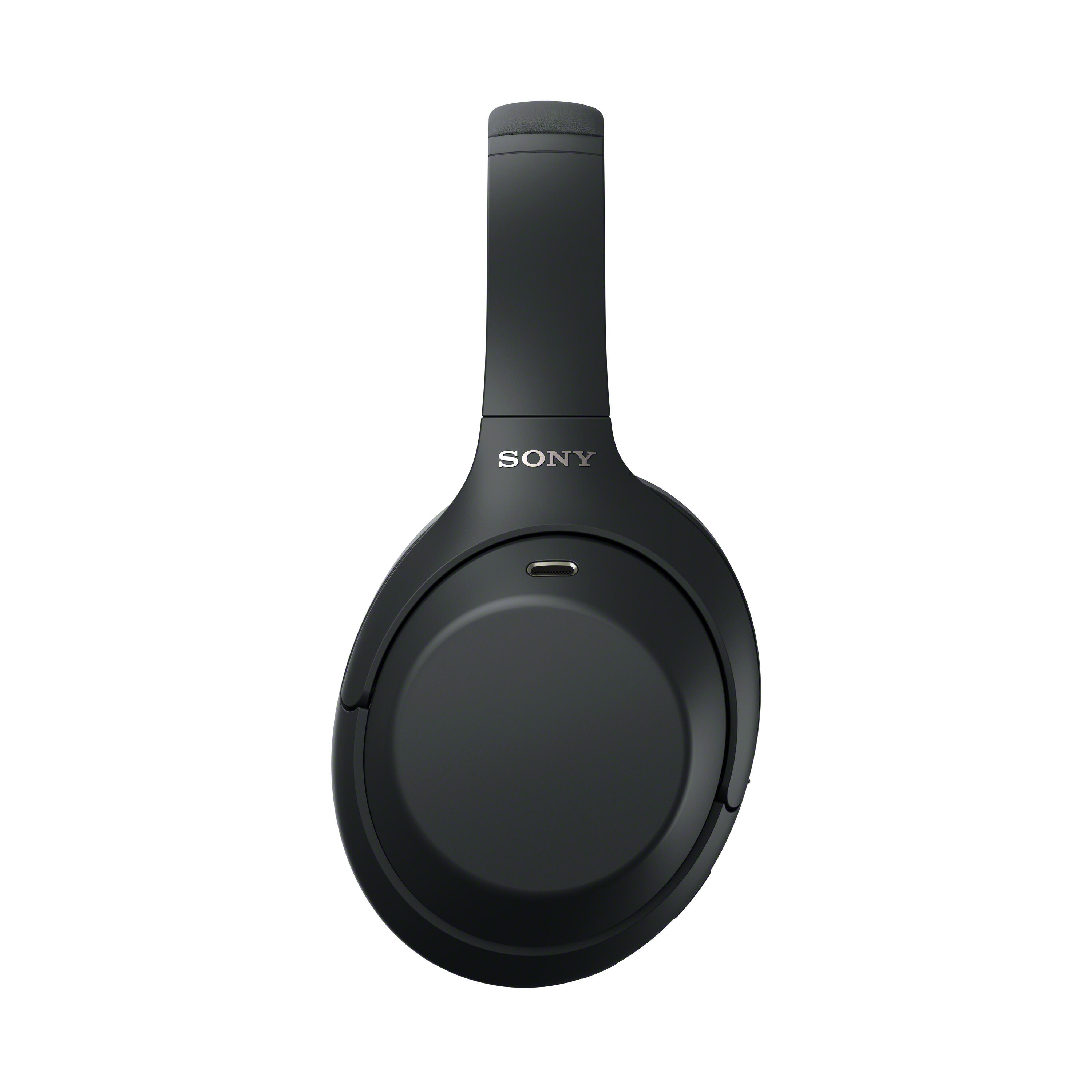 Auriculares supraaurales Sony negros vistos de lado sobre fondo blanco.