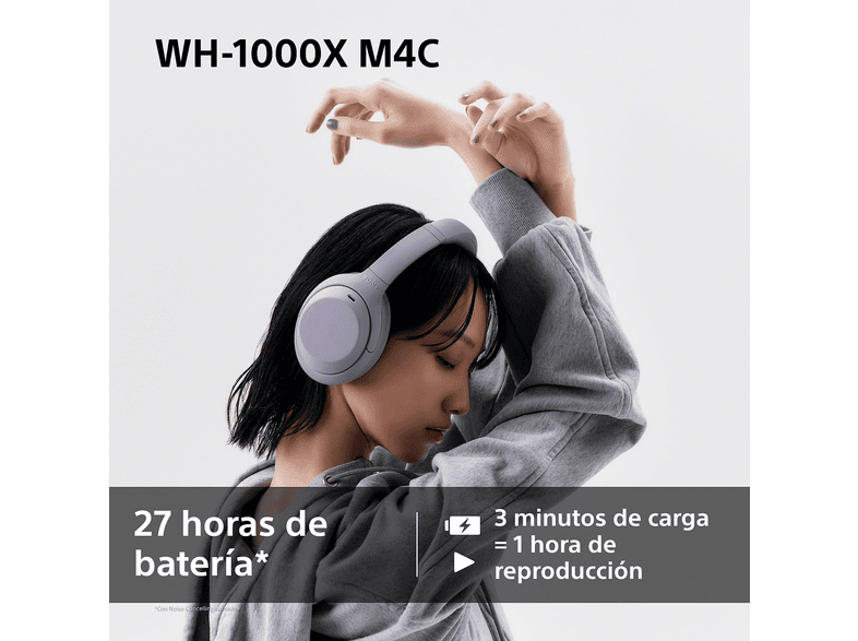 Auriculares inalámbricos - Sony WH-1000XM4CV, Noise Cancelling, 34h, Hi-Res, HD NC Processor QN1, Conexión multipunto, iOS/Android, Lavanda – imagen 3