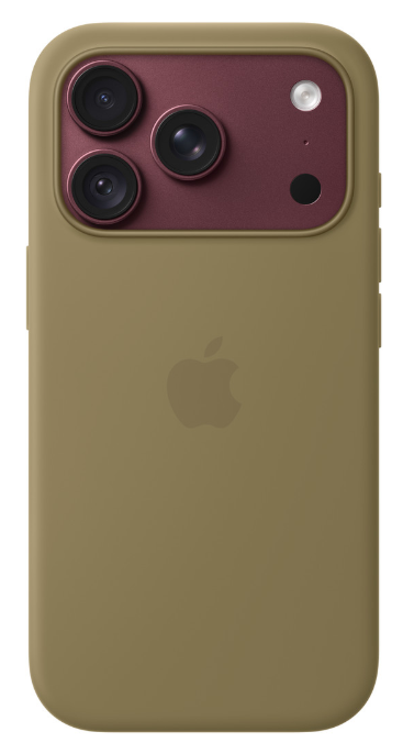 Tył beżowego iPhone'a z czerwonym modułem aparatu i logo Apple.