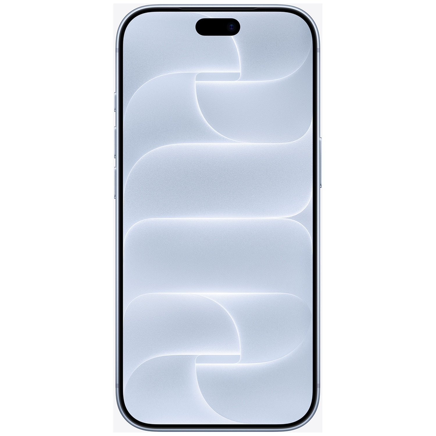 Een smartphone met afgeronde hoeken toont een lichtblauw scherm met een golvend patroon.
