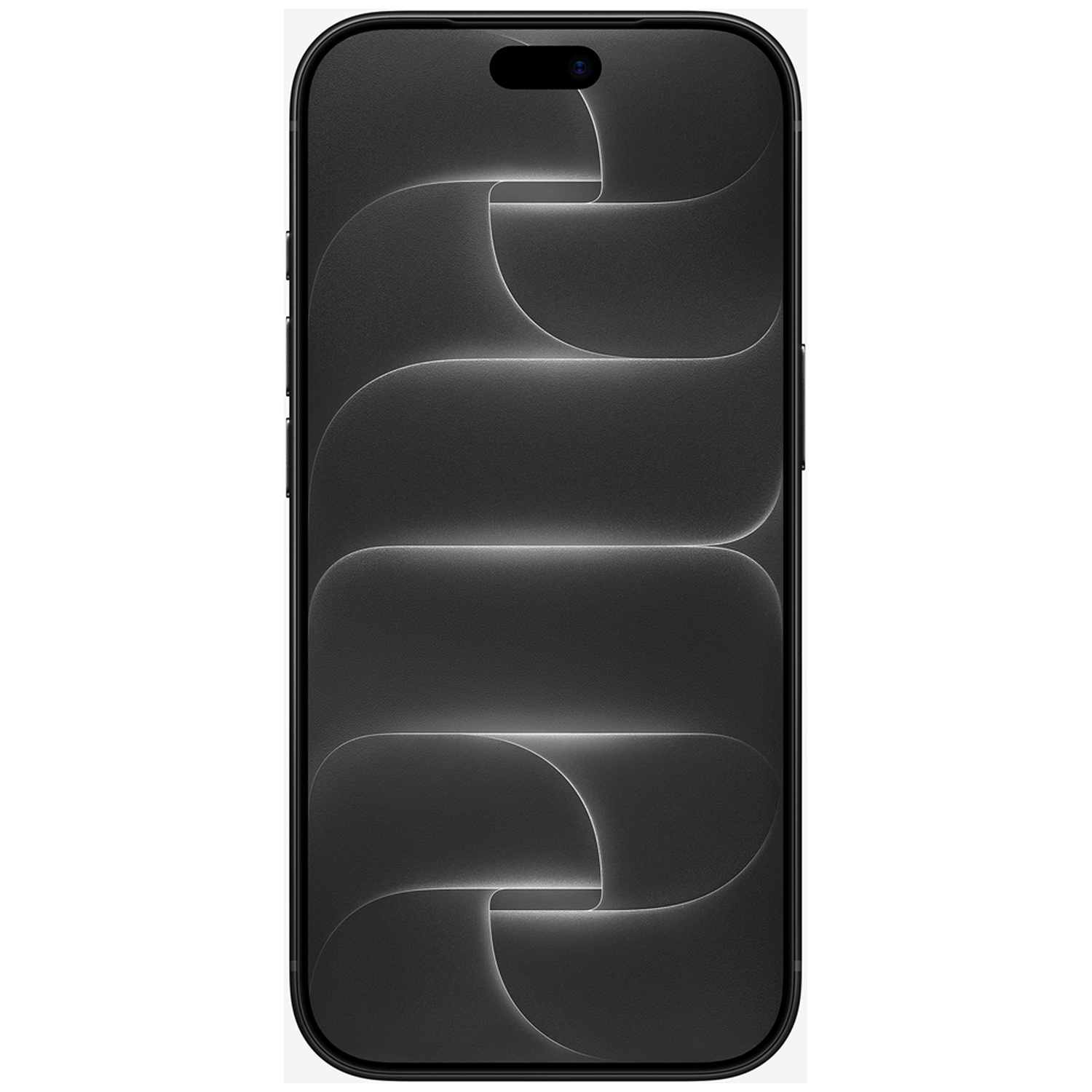 Een zwarte smartphone met afgeronde hoeken toont een abstracte gebogen zwart-witte achtergrond.