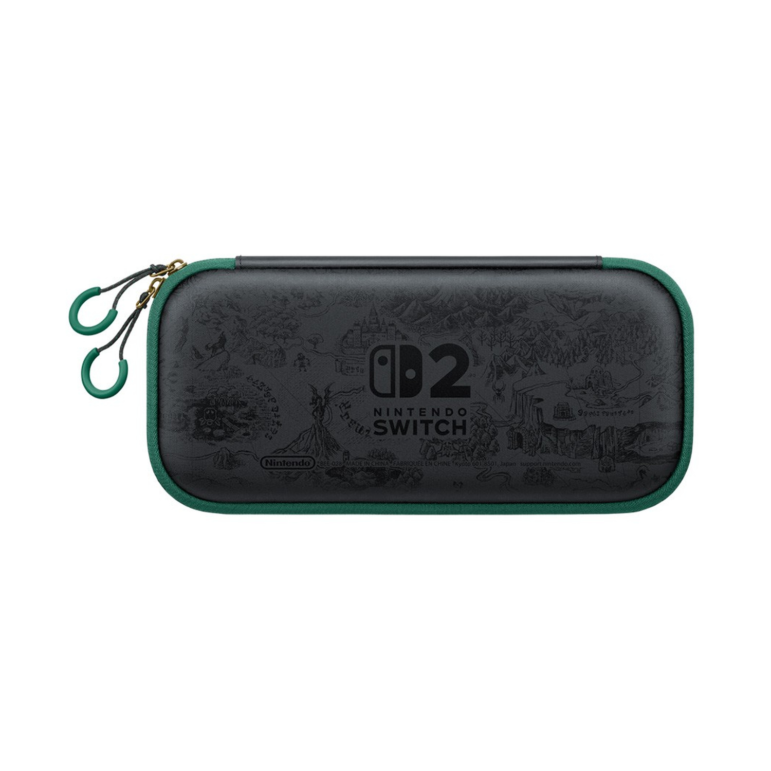 Custodia nera per Nintendo Switch con bordo verde e design con mappa fantasy.