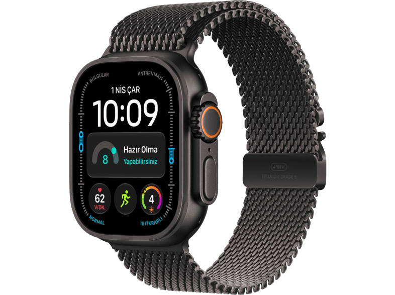 APPLE Watch Ultra 4 GPS + Cellular 49mm Siyah Titanyum Kasa - Siyah Titanyum Milanese Kordon - S
