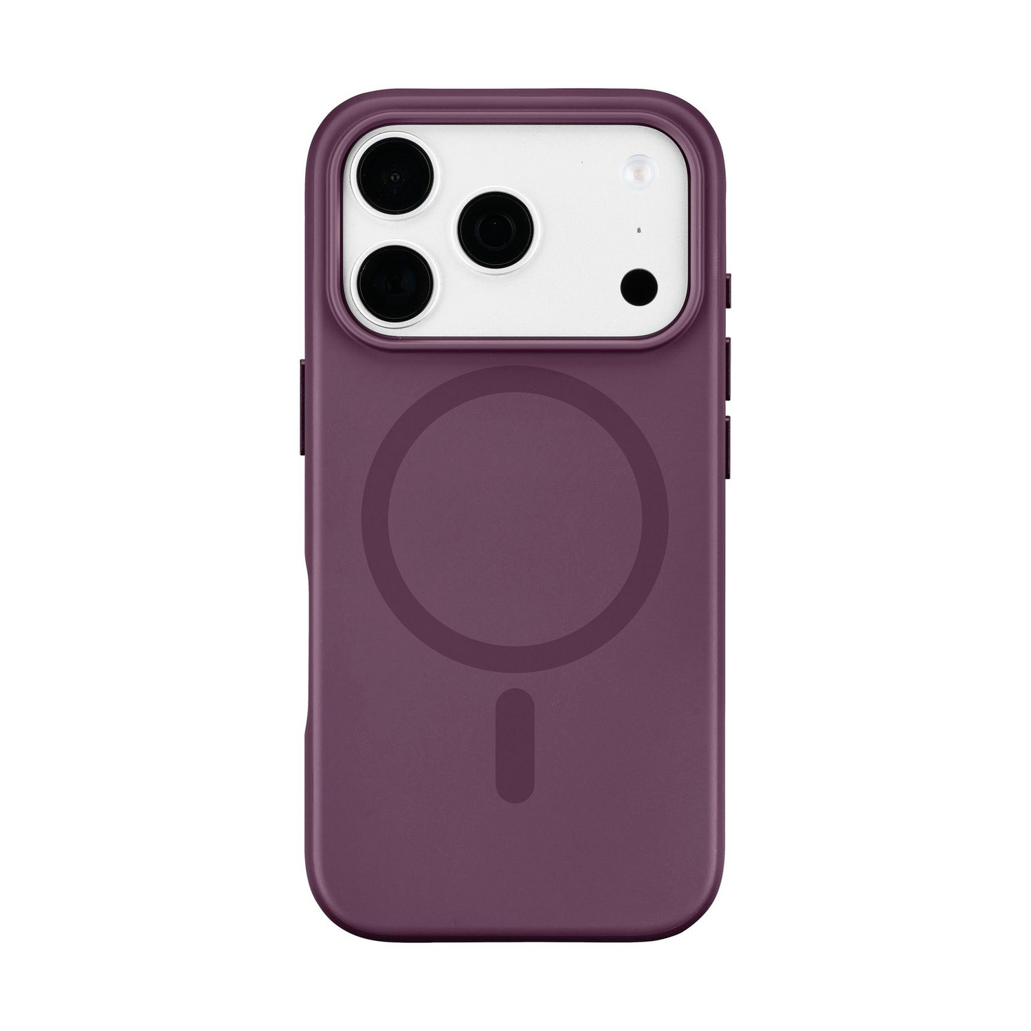 Custodia per telefono viola con anello di ricarica wireless su sfondo bianco.