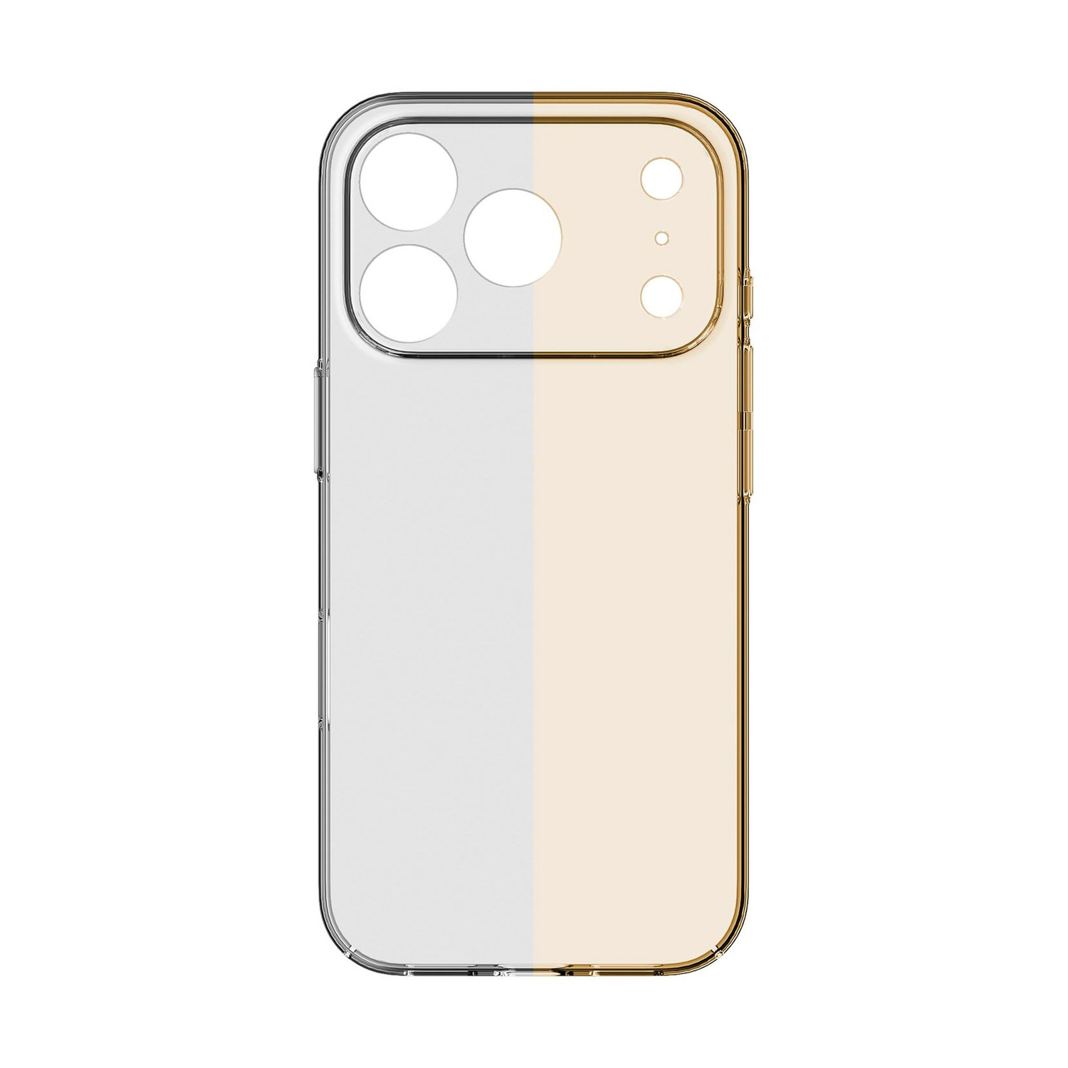 Una cover per telefono trasparente, sfumata in argento a sinistra e oro a destra.