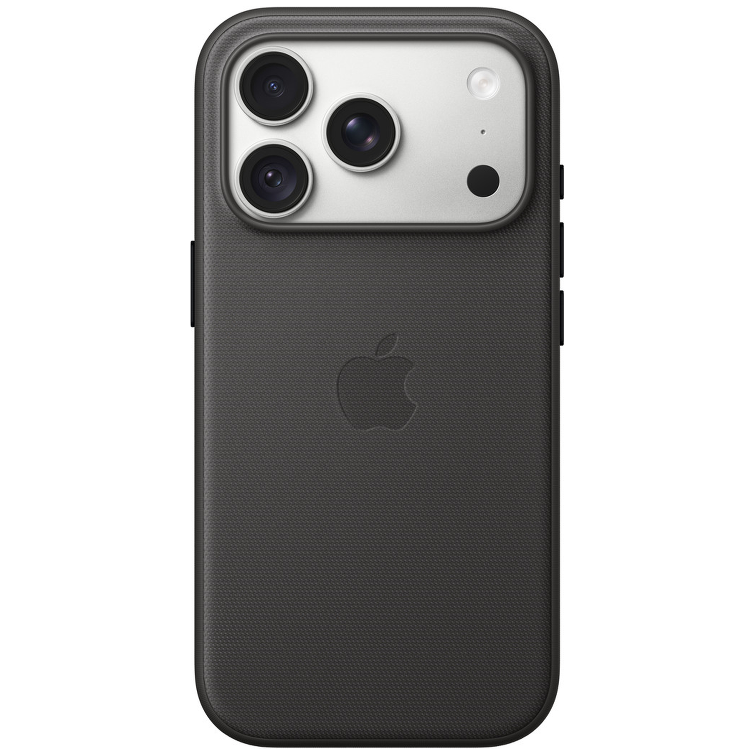 Coque de téléphone en cuir gris foncé sur un smartphone avec module photo et logo Apple.
