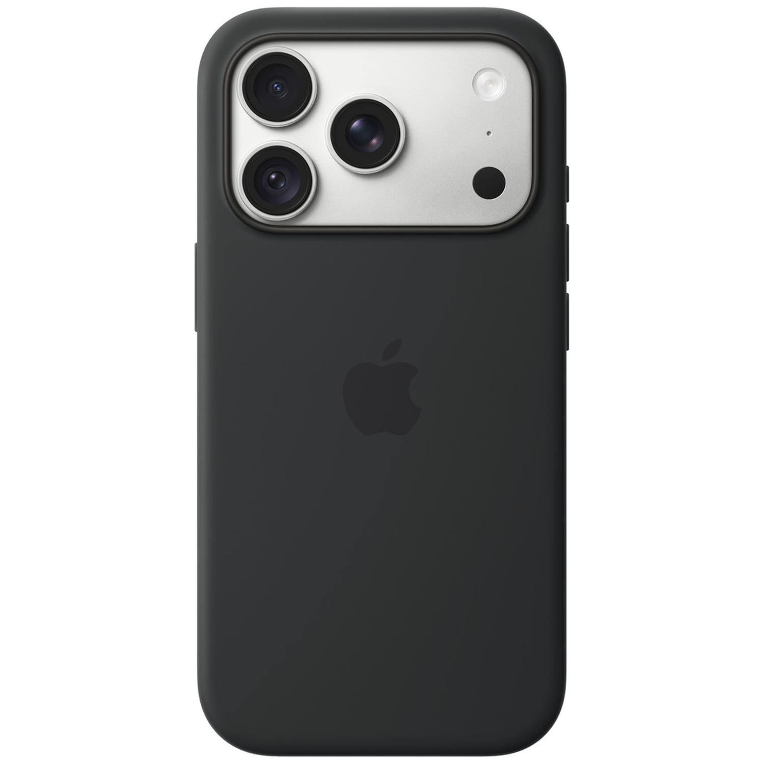 Dos d'un iPhone noir avec une coque de protection et un module photo argenté.