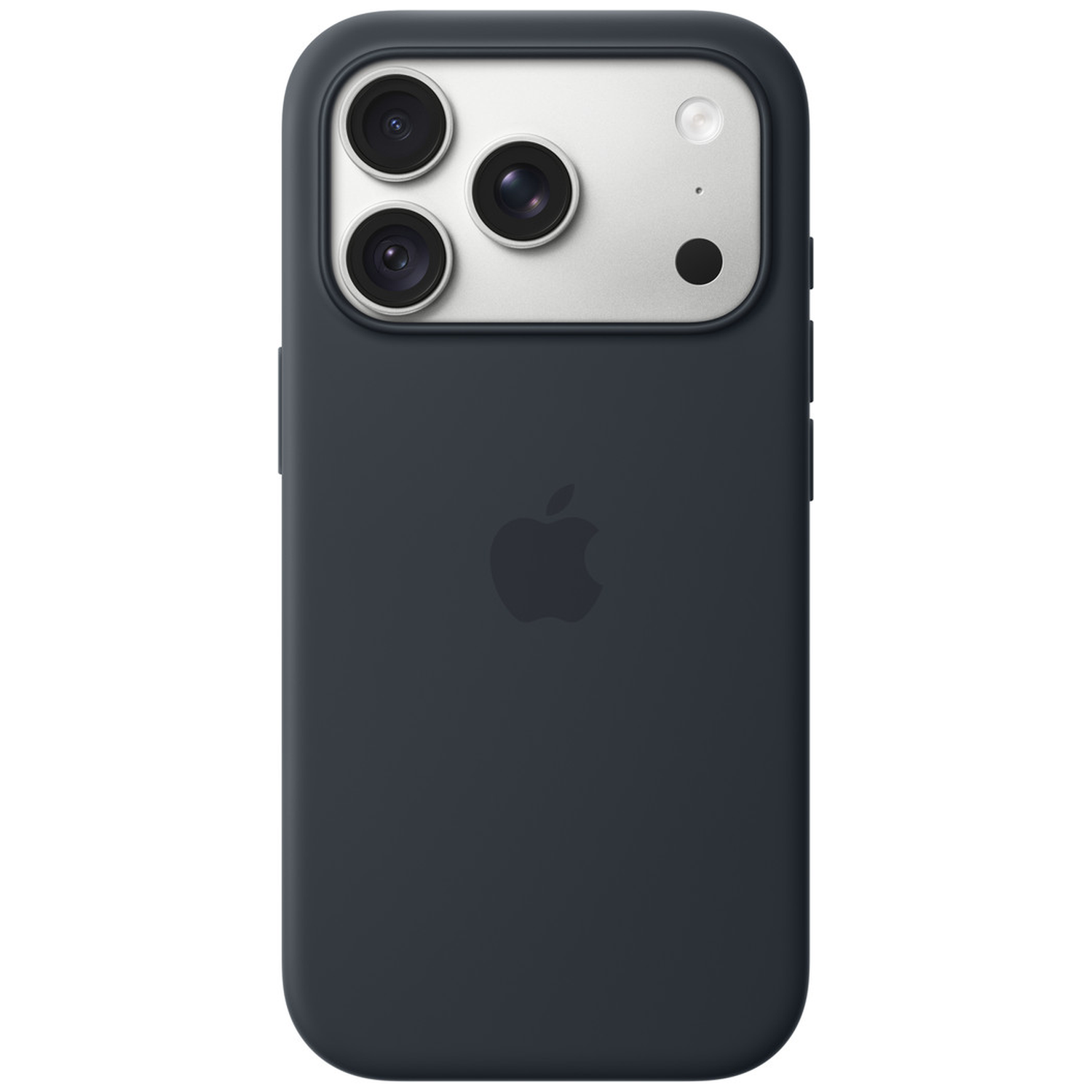 Coque de téléphone gris foncé avec logo Apple et module de caméra rectangulaire.