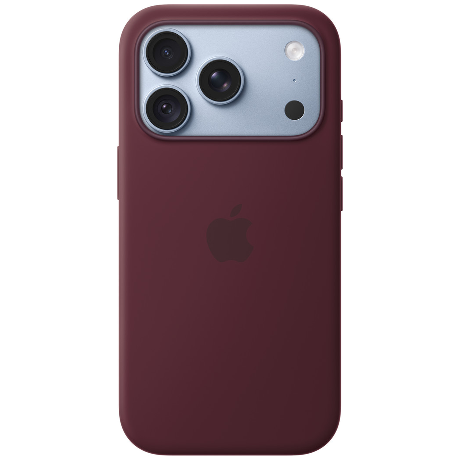 Dos d'un smartphone rouge avec un module à triple caméra et le logo Apple.