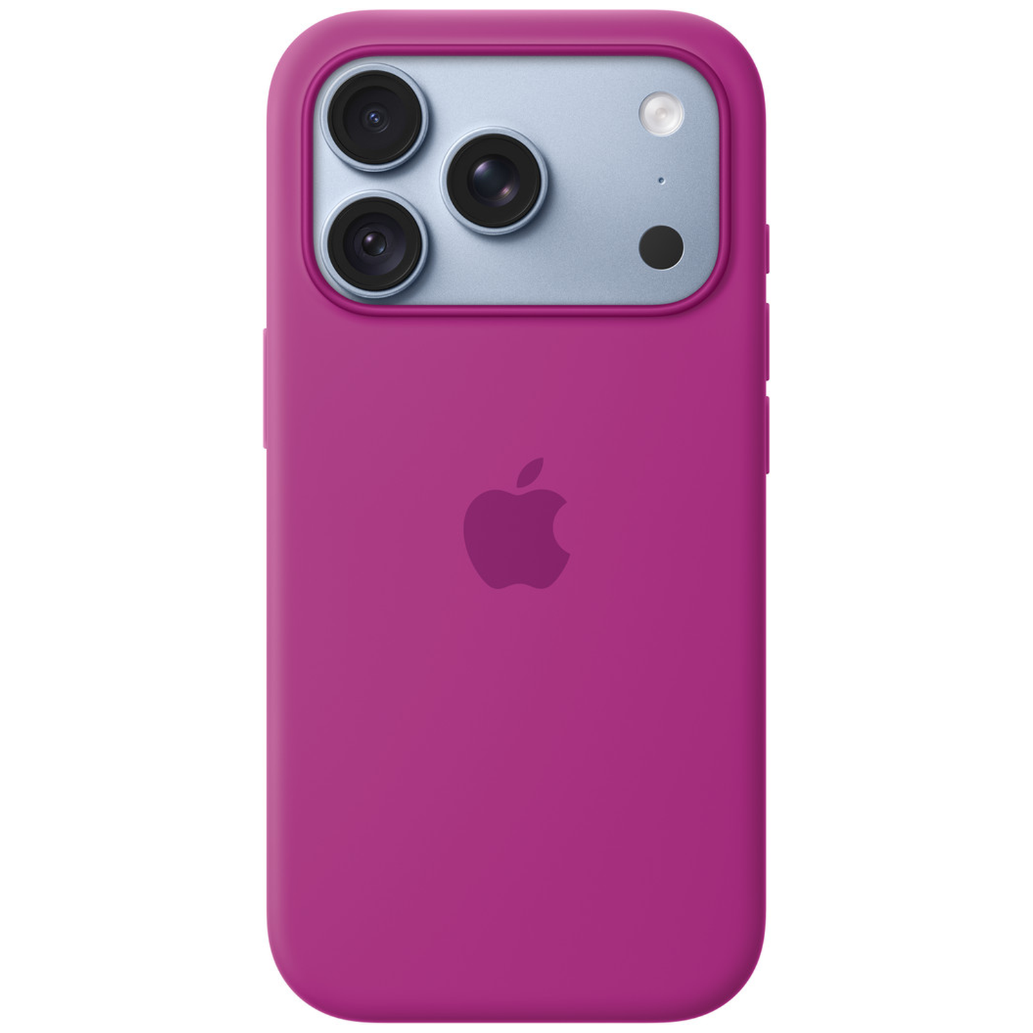 Dos d'un smartphone rose dans une coque avec triple capteur photo et logo Apple.