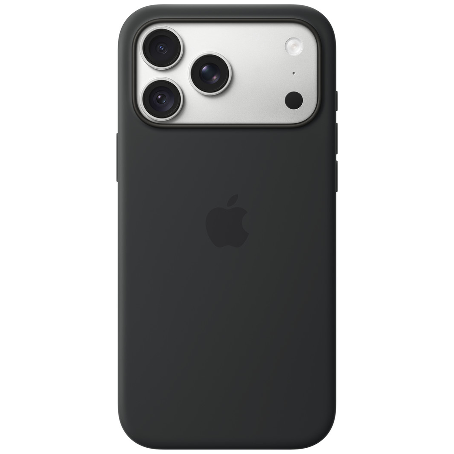 Un smartphone noir dans une coque de protection avec trois objectifs et le logo Apple au dos.