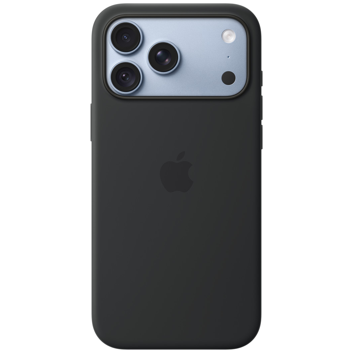 Dos d'un iPhone noir avec un module photo bleu à trois objectifs et un logo Apple.