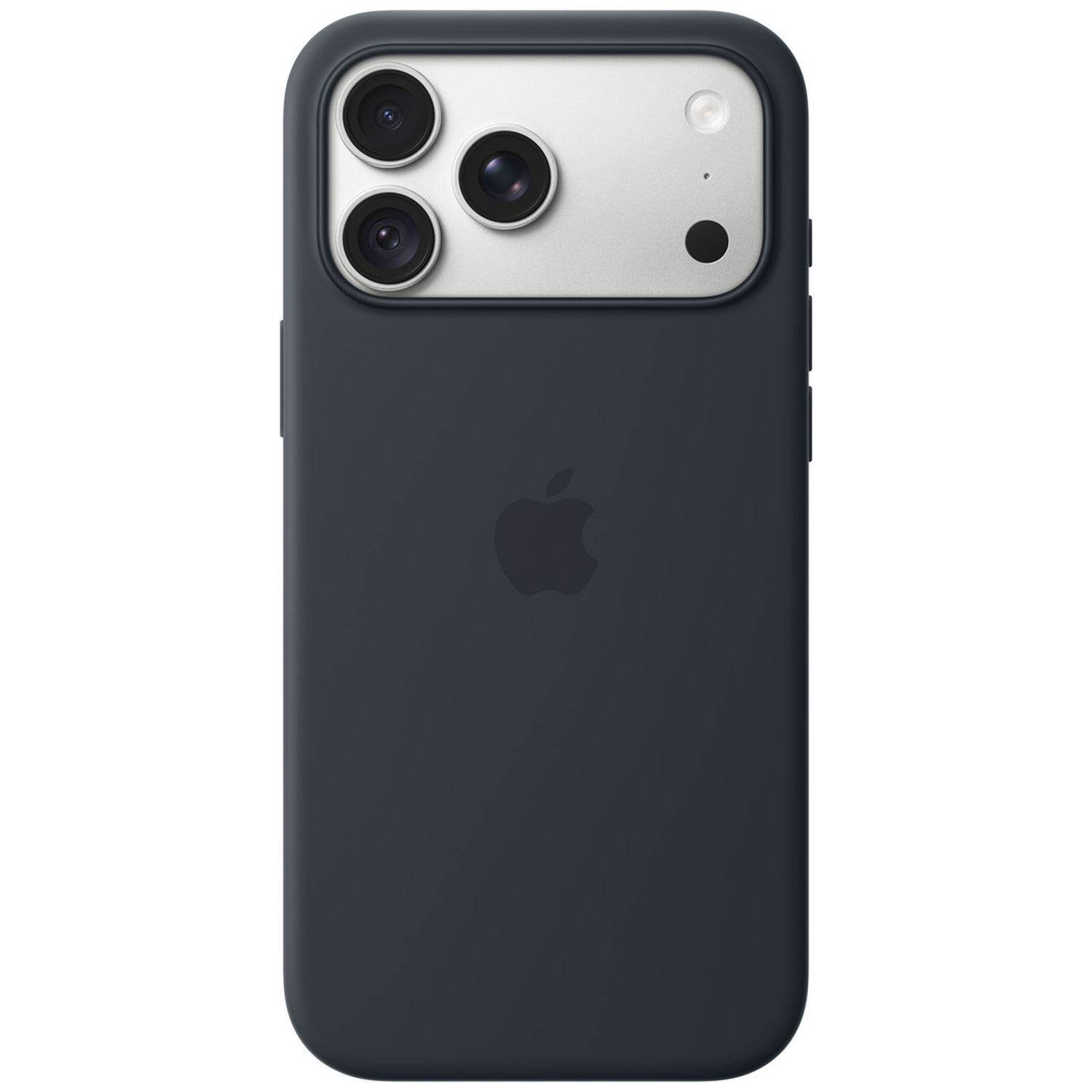 Coque d'iPhone gris foncé avec triple appareil photo et logo Apple.