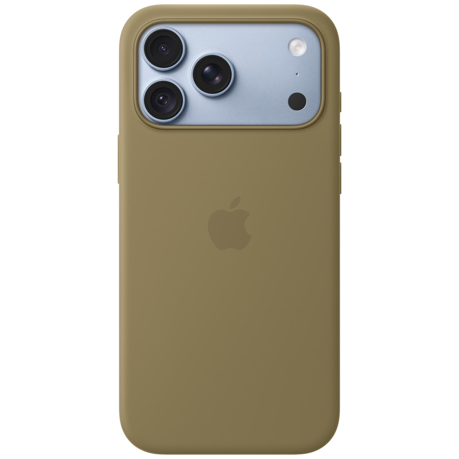 Dos d'un smartphone marron avec logo Apple et triple caméra sur une zone plus claire.