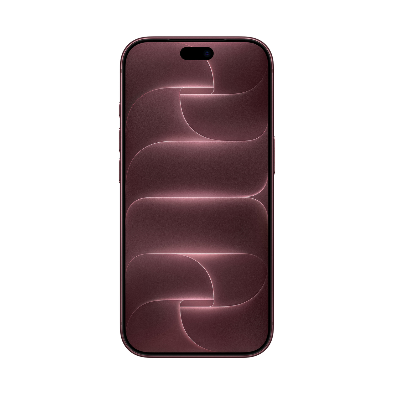 Uno smartphone rosso scuro mostra un motivo astratto e curvo sullo schermo.