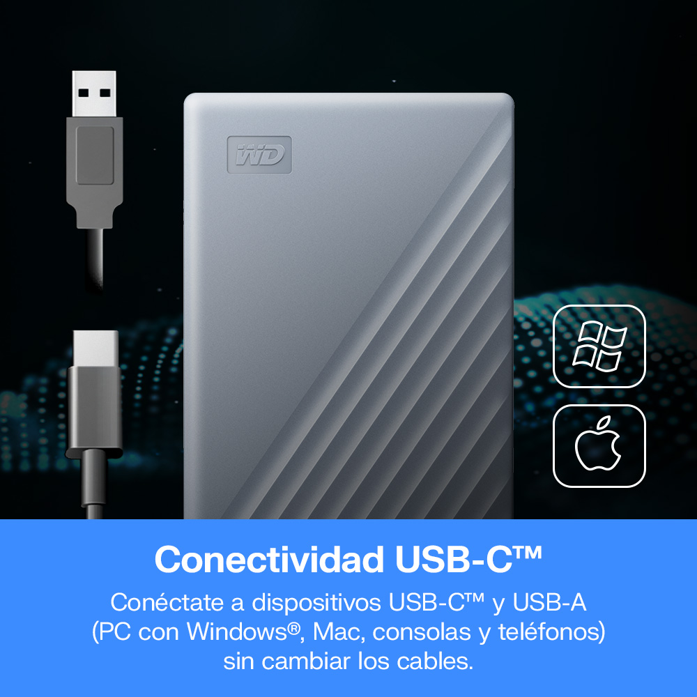 Conectividad USBC TM. Conéctate a dispositivos USB-C y USB-A (PC con Windows, Mac consolas y teléfonos) sin cambiar los cables.