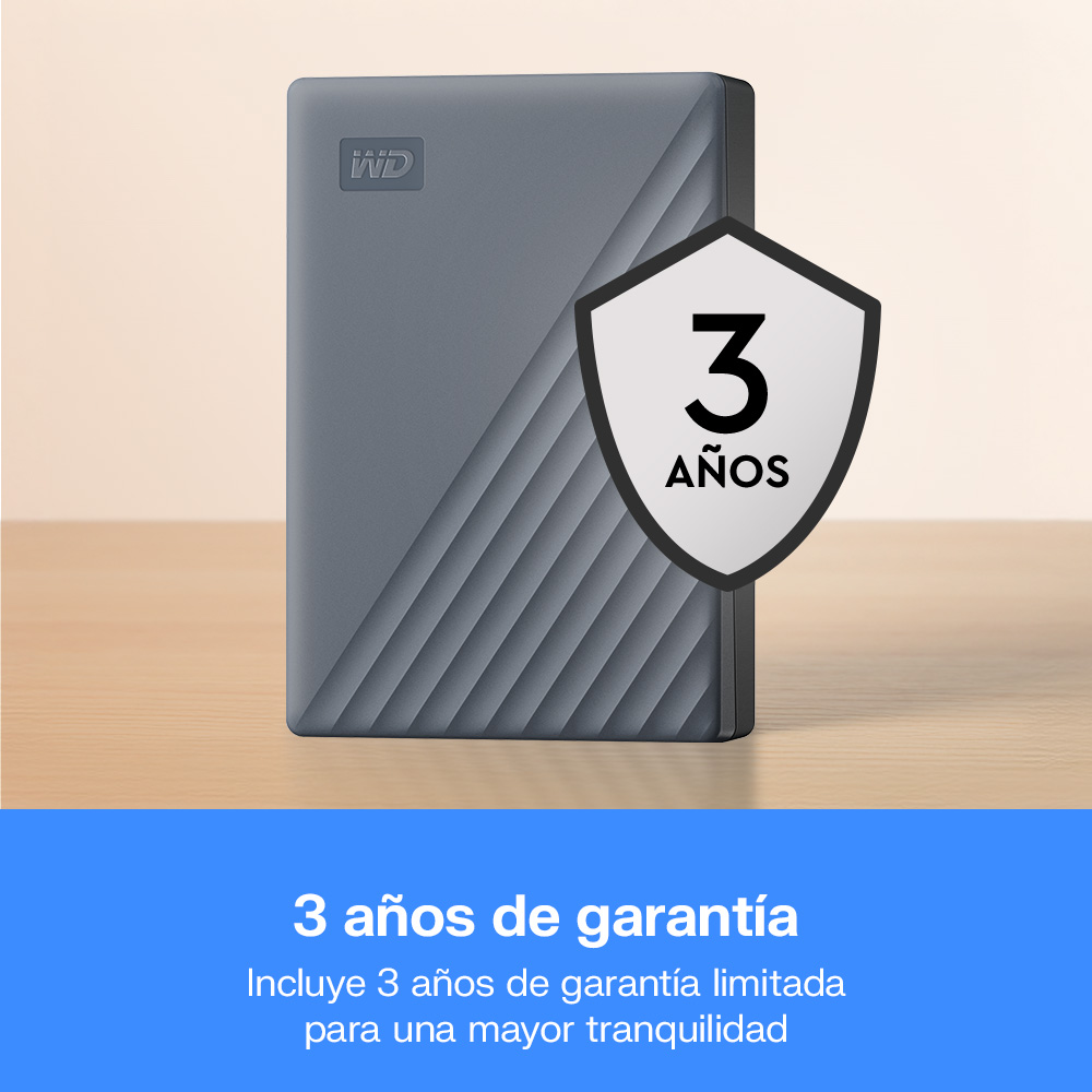 Disco my Passport usb-c con 3 años de garantía Incluye 3 años de garantía limitada para una mayor tranquilidad.