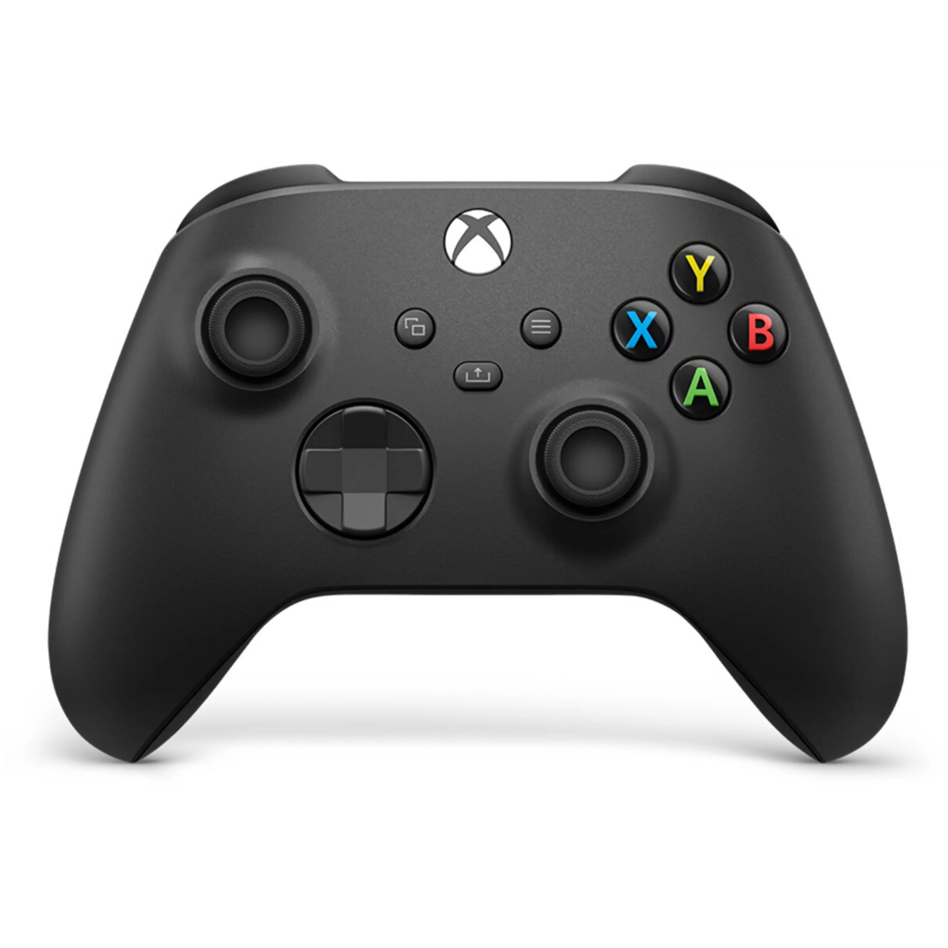 Czarny kontroler bezprzewodowy Xbox z dwoma drążkami i kolorowymi przyciskami.