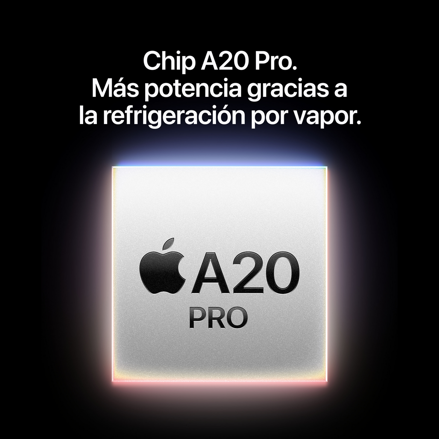 Chip A20 Pro con el logotipo de Apple sobre fondo negro.