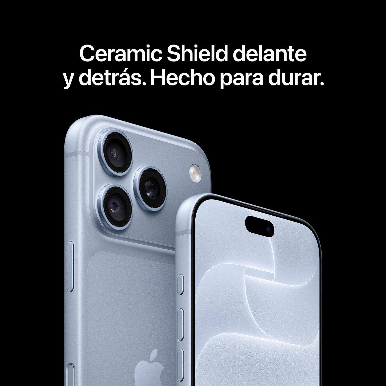 Dos teléfonos celestes sobre fondo negro con texto en español arriba.