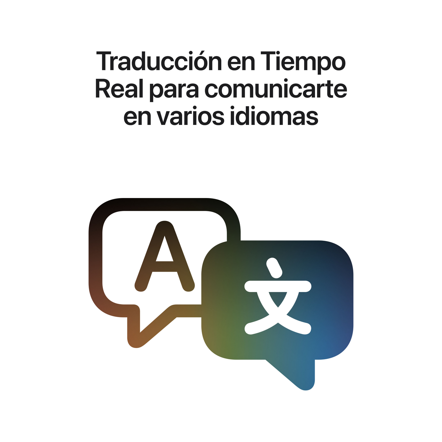 Icono de traducción en tiempo real con dos bocadillos de diálogo que contienen la letra A y un carácter chino.