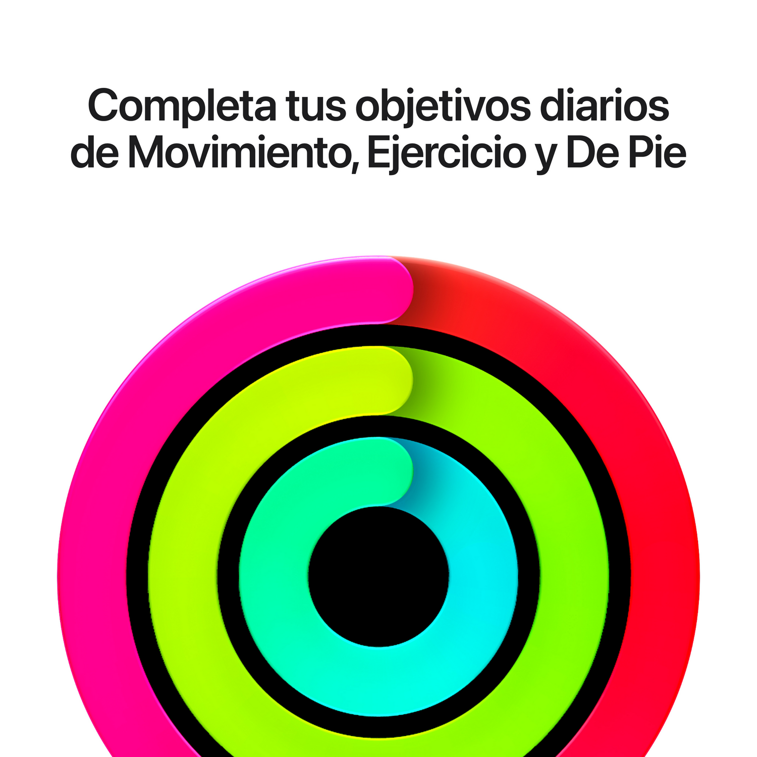 Tres anillos de actividad coloridos sobre fondo blanco con texto.