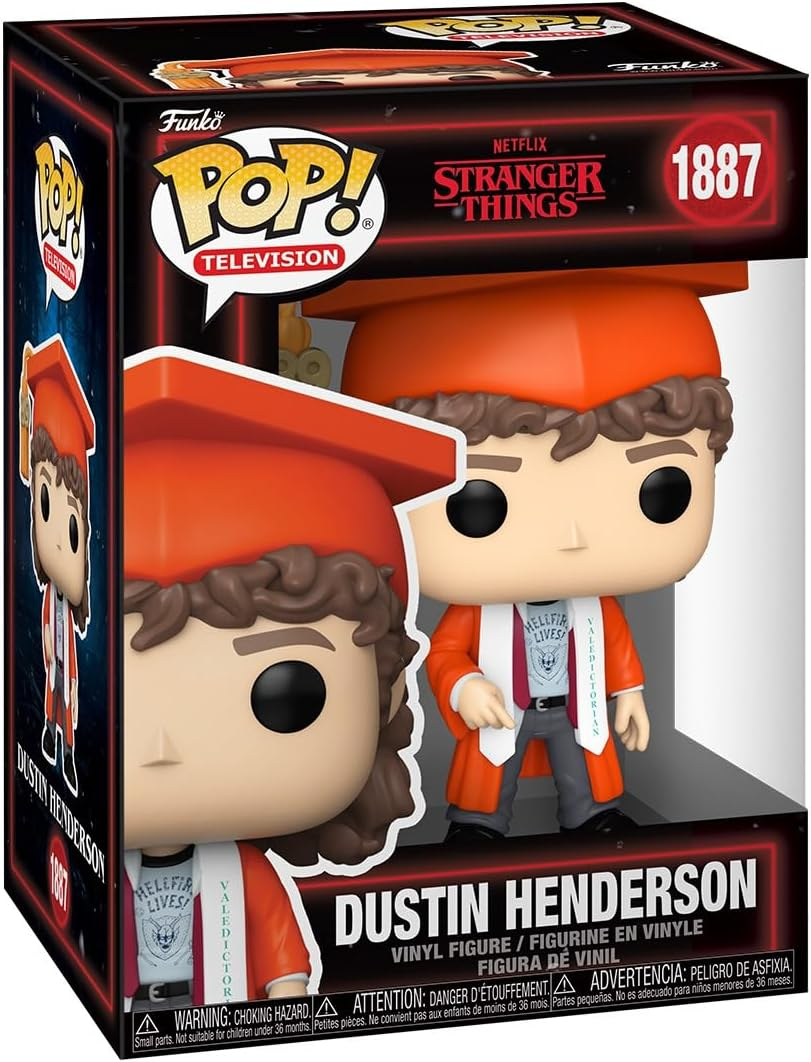 Figura de vinilo Funko Pop de Dustin Henderson de Stranger Things con birrete y toga.