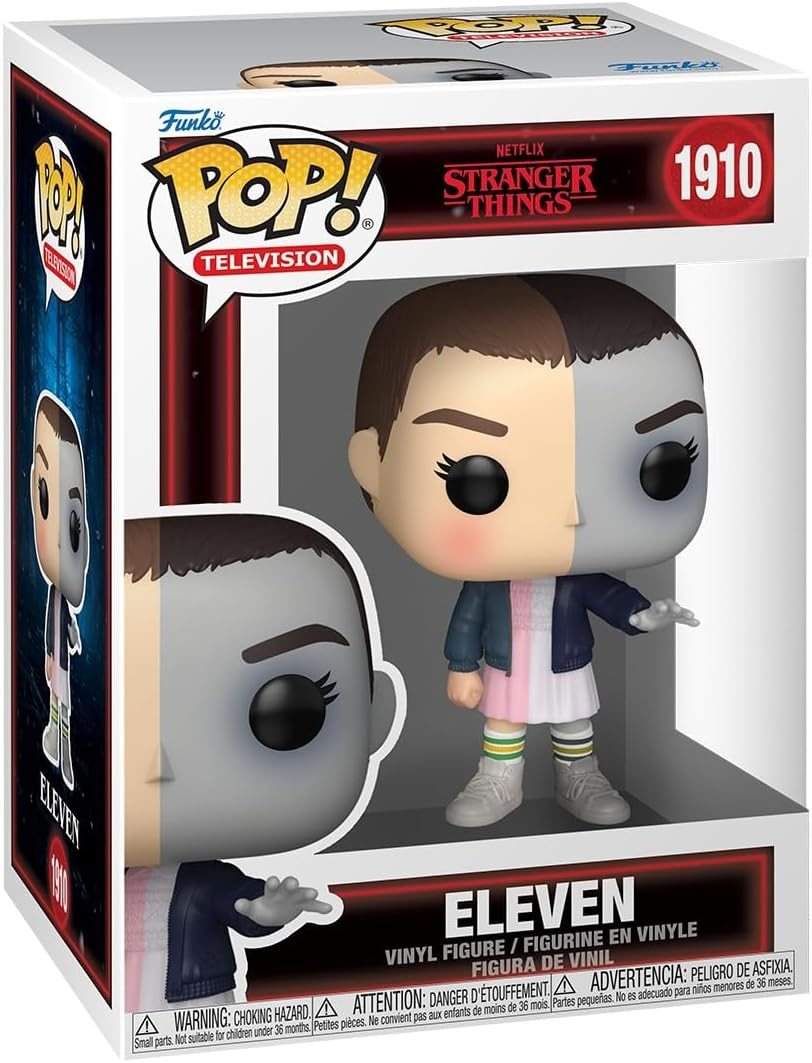 Figura de vinilo Funko Pop de Eleven de Stranger Things en caja roja y blanca.