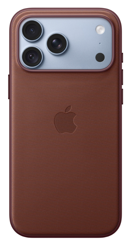 Tył brązowego smartfona z logo Apple i potrójnym aparatem w jasnym module.