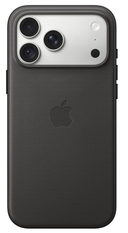 Tył czarnego iPhone'a z trzema aparatami w lewym górnym rogu i logo Apple.