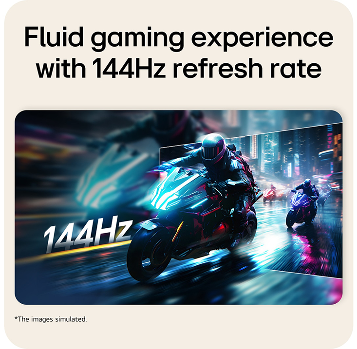 Folyékony játékélmény 144 Hz-es frissítési frekvenciával, éjszakai motorkerékpárokkal.